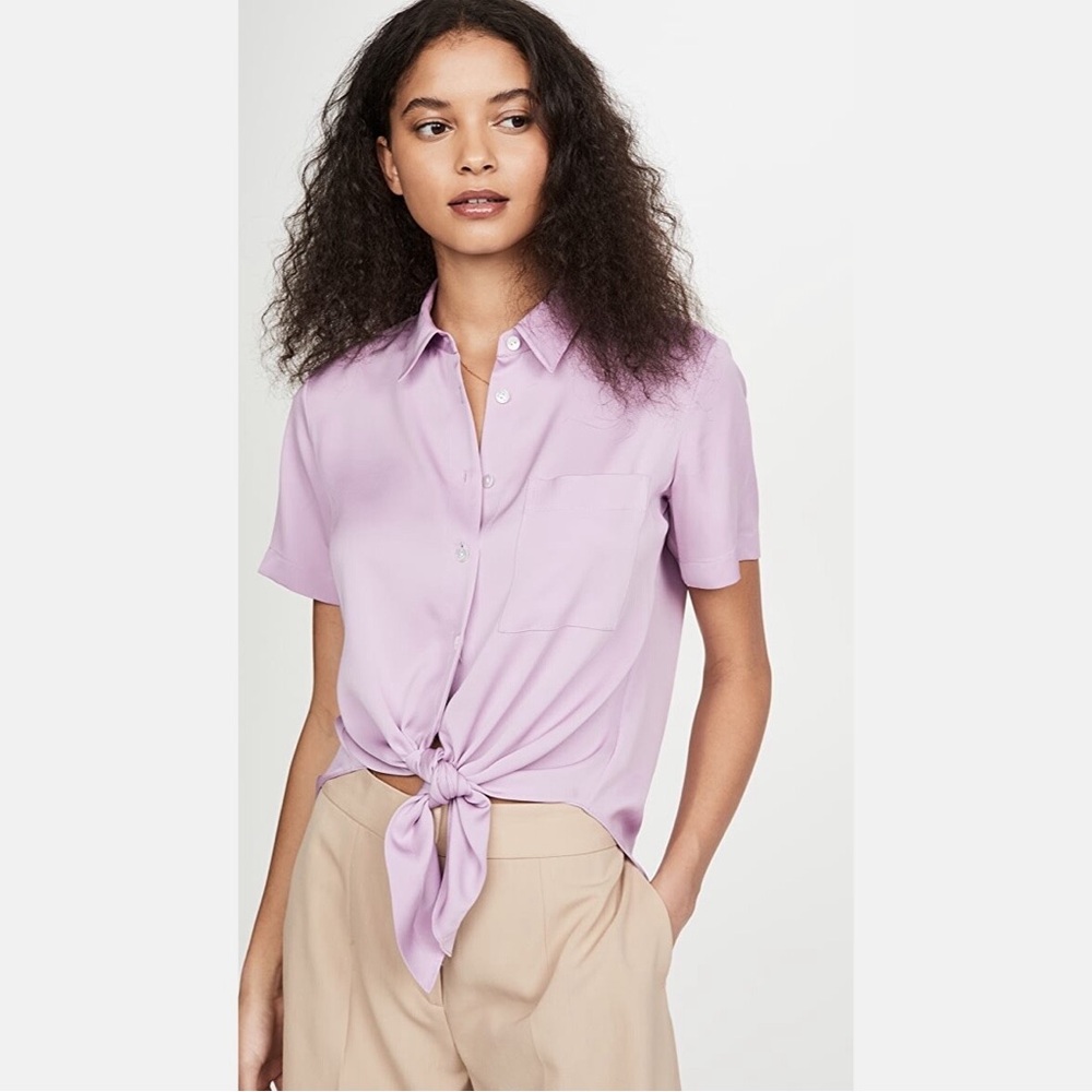 NWT Theory Lilac Tie-Front Silk Blouse
